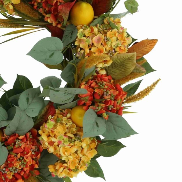 25" Hydrangea and Ivy Fall Wreath with Lemons - Image 3